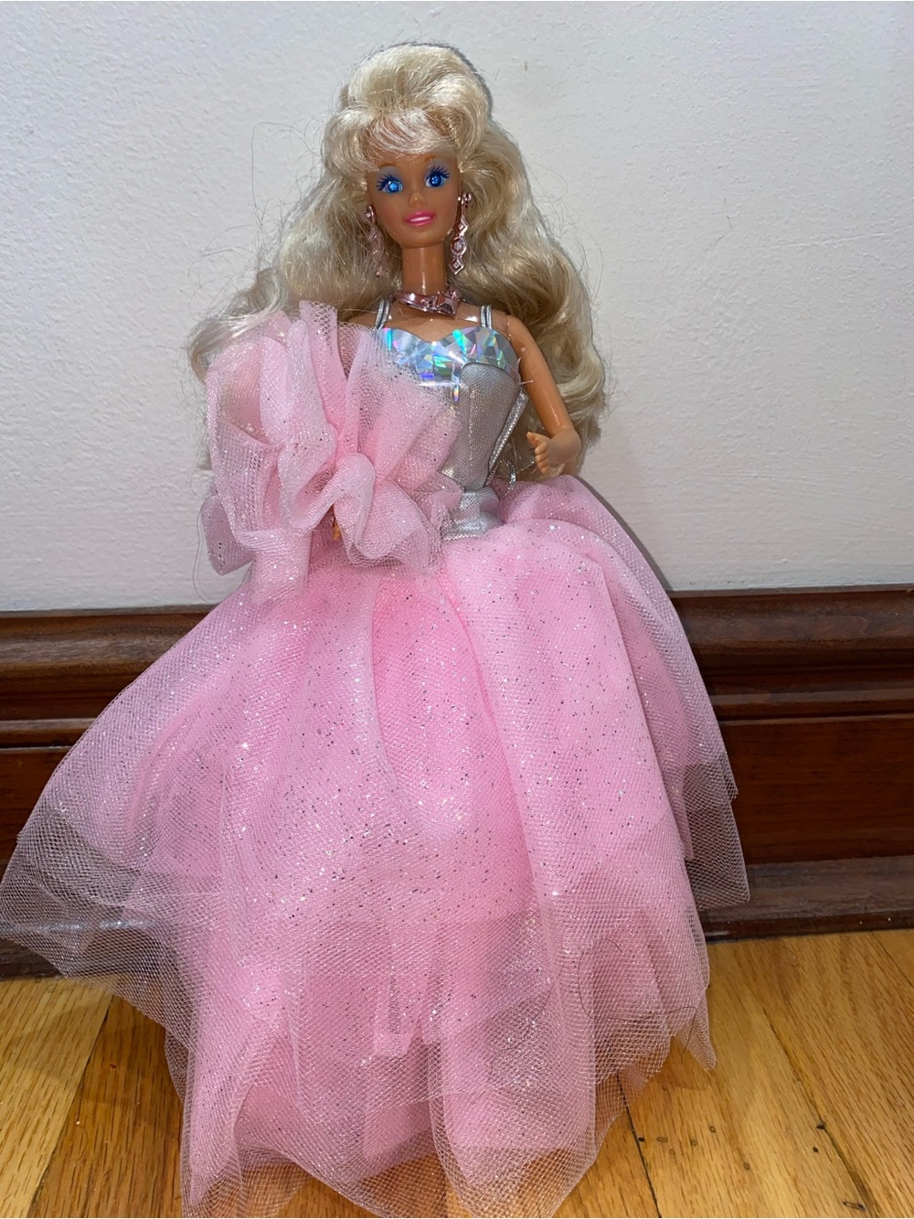 Sparkle Eyes Barbie in Pink Sparkle Tulle Gown Doll Outfit only displayed